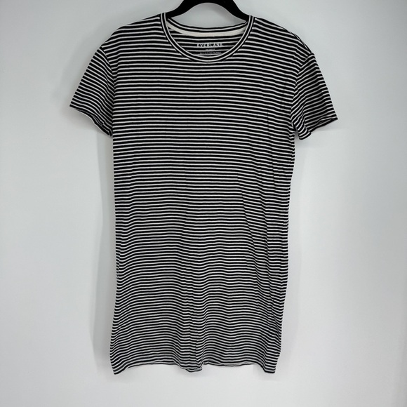 Everlane Scandi Casual Capsule Striped Long Short Sleeve U Neck T Shirt Dress - Picture 1 of 3